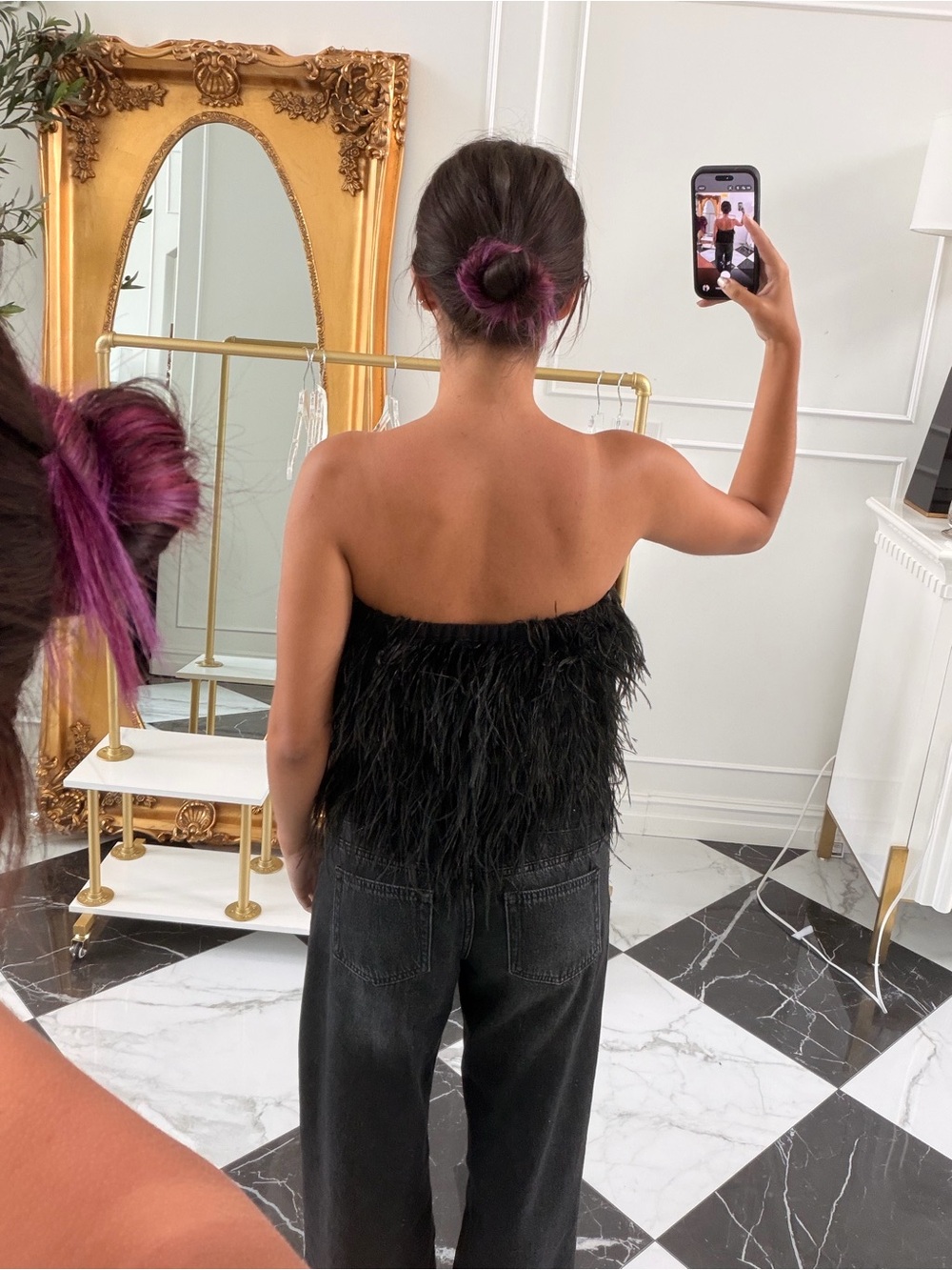 Gianni Bini Black Feathered Crop Top - Picture 5 of 5
